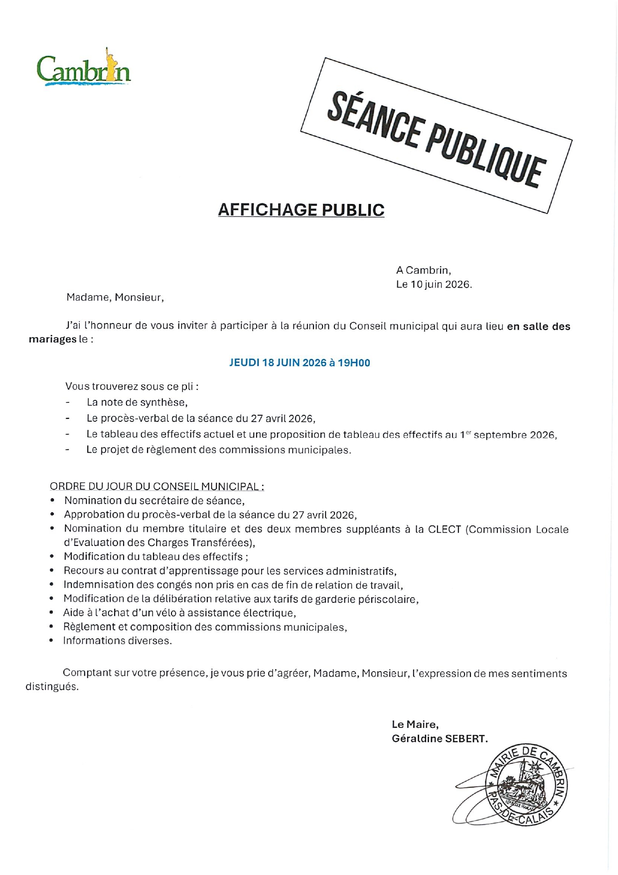 Séance du Conseil municipal